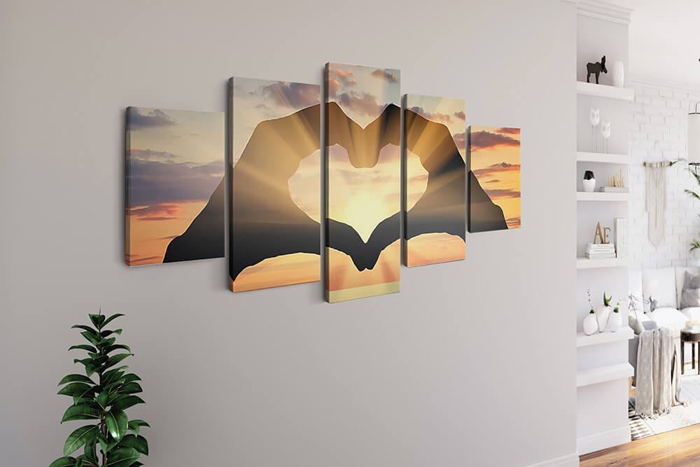 Diamond Painting 5 teilig - Sonnenstrahlen Herz, Himmel - gedruckt in Ultra-HD - multi5
