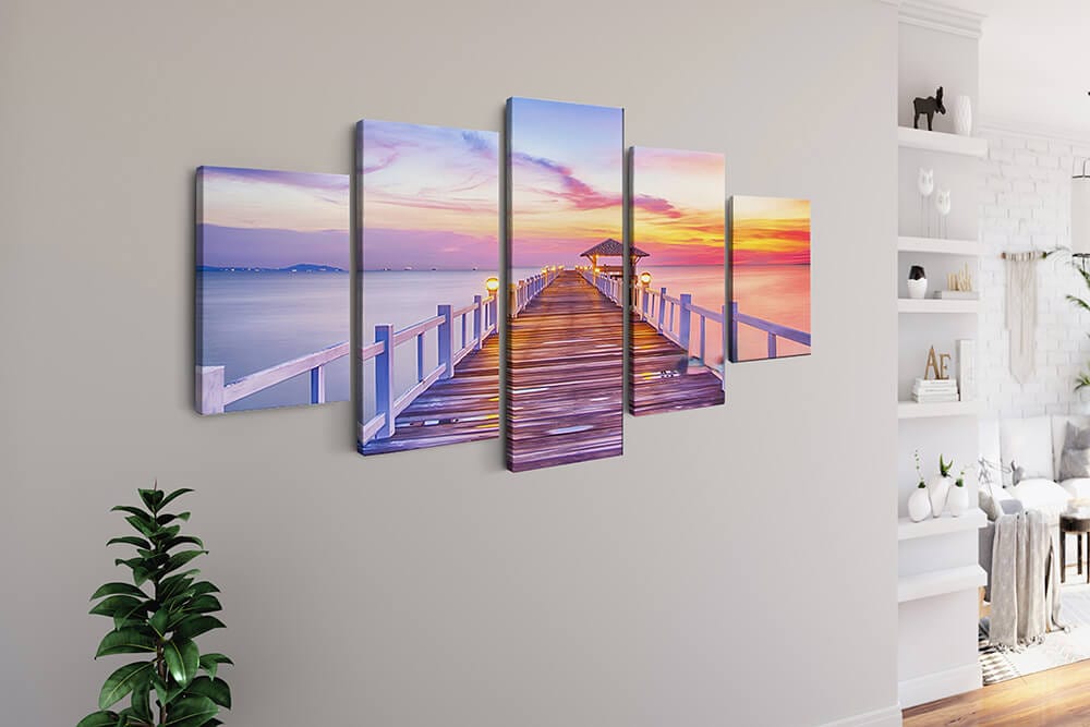 Diamond Painting 5 teilig - Steg im Sonnenuntergang, Meer - gedruckt in Ultra-HD - multi5