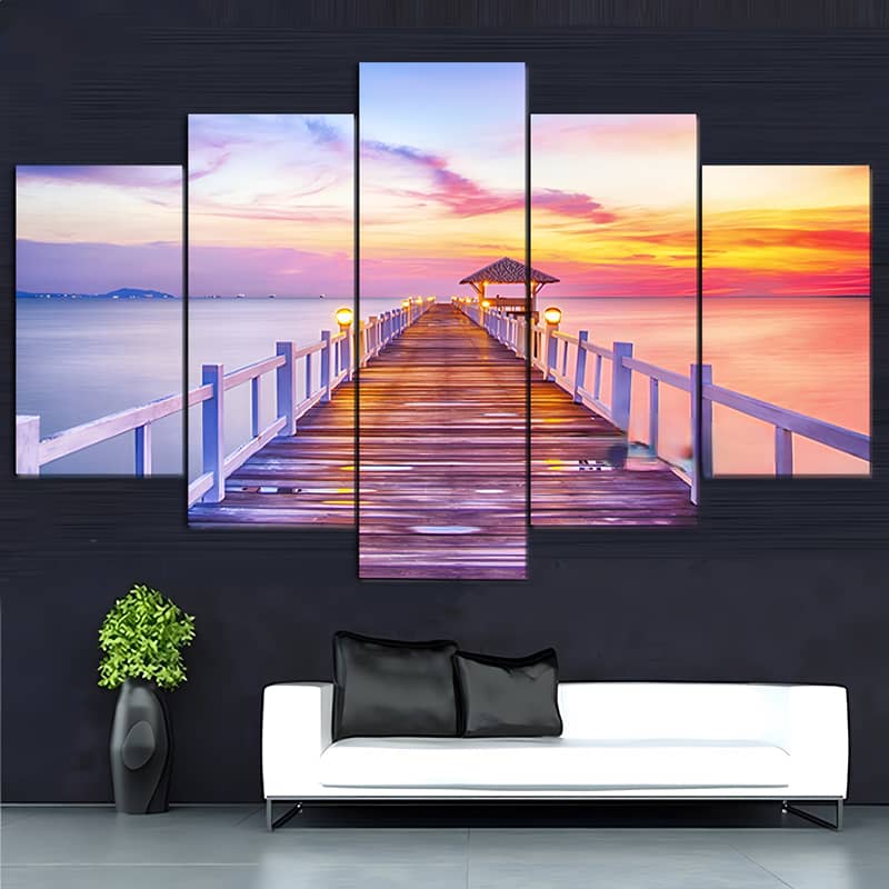 Diamond Painting 5 teilig - Steg im Sonnenuntergang, Meer - gedruckt in Ultra-HD - multi5