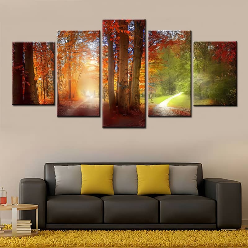Diamond Painting 5 teilig - Zwei Wege durch einen Herbstwald und Sommerwald - gedruckt in Ultra-HD - multi5