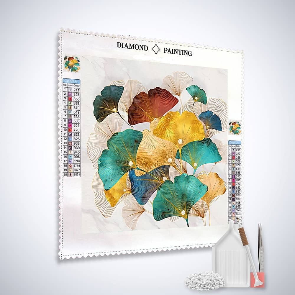 Diamond Painting - Abstrakte Ginkgo Blätter - gedruckt in Ultra-HD - landschaft