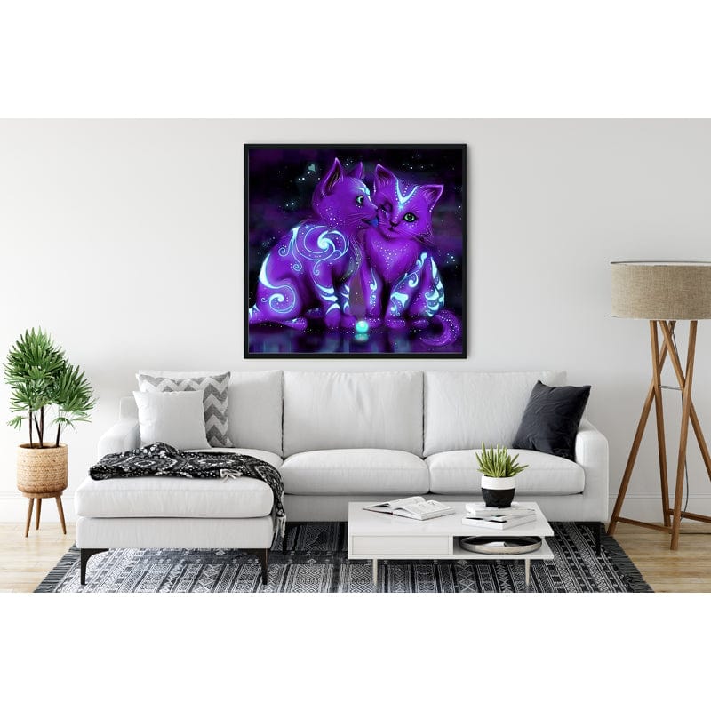 Diamond Painting - Lila Katzen - gedruckt in Ultra-HD - katzen, kinder, tiere