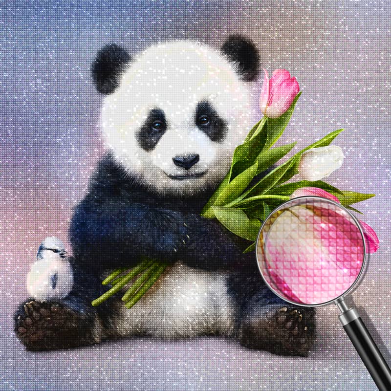 Diamond Painting - Pandabär mit Tulpenstrauß - gedruckt in Ultra-HD - panda, tiere, tulpen