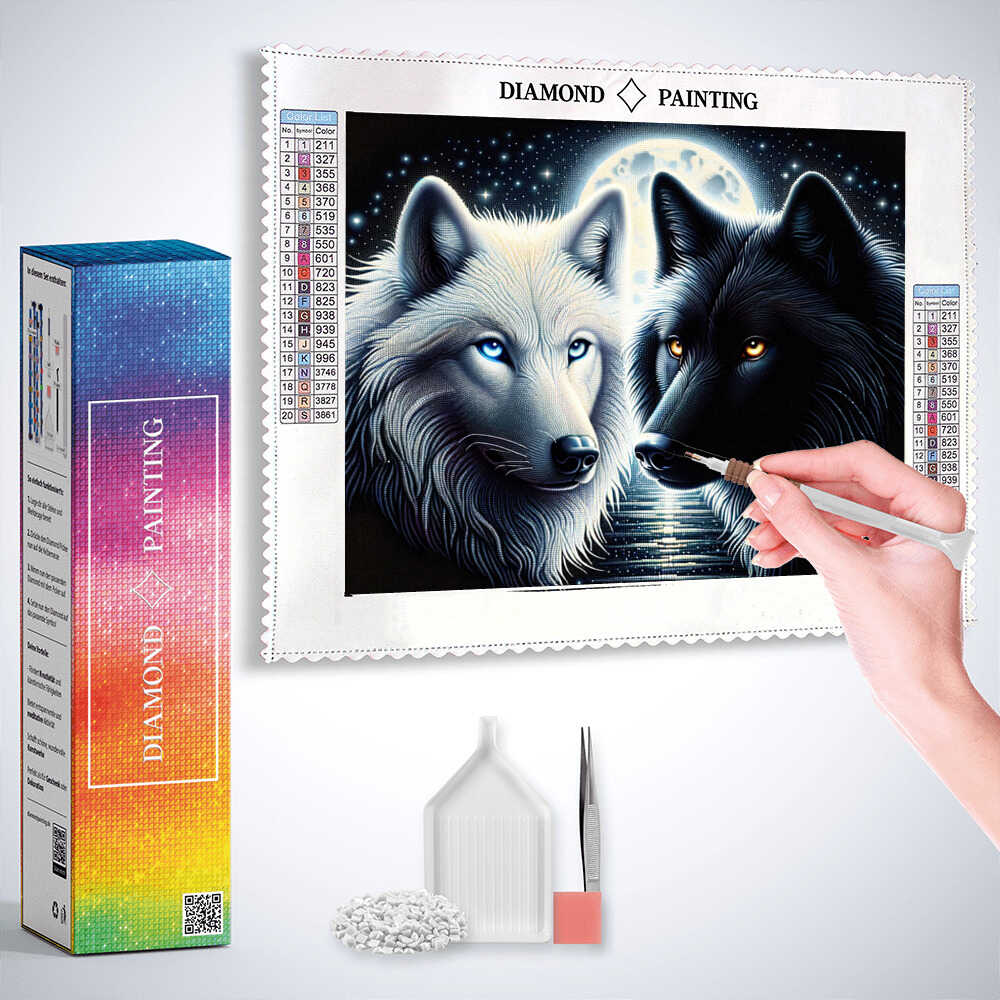 Diamond Painting - Wölfe Weiß und Schwarz