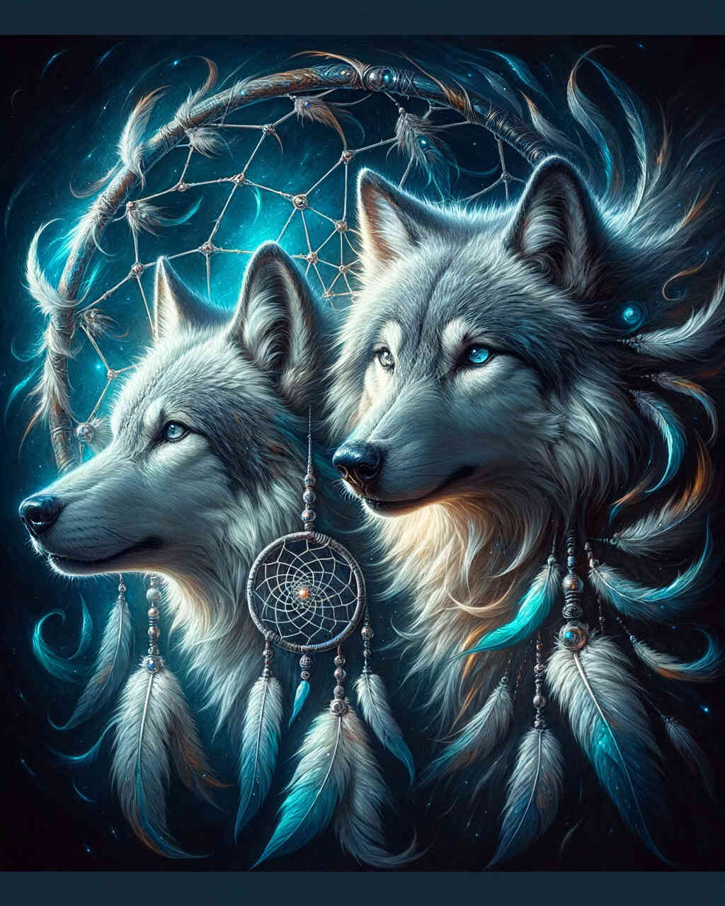 Diamond Painting - Wölfe, Traumfänger