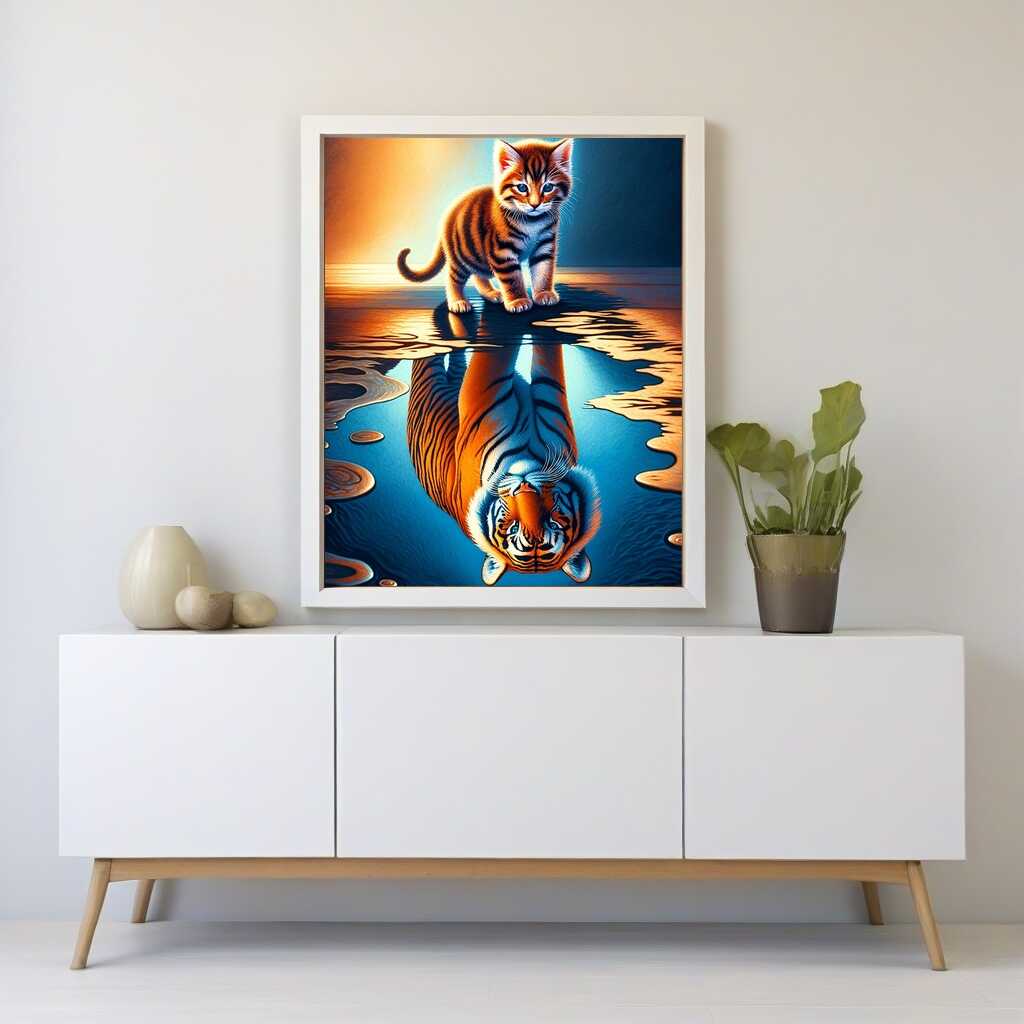 Diamond Painting - Kleine Katze großer Tiger Spiegelbild