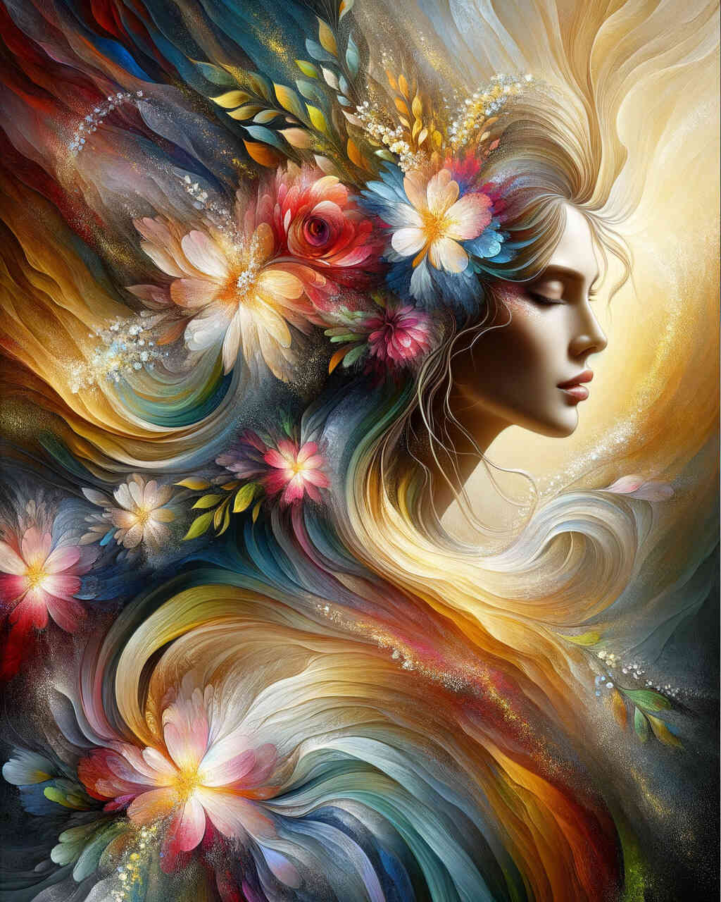 Diamond Painting - Frau mit Blumenhaar
