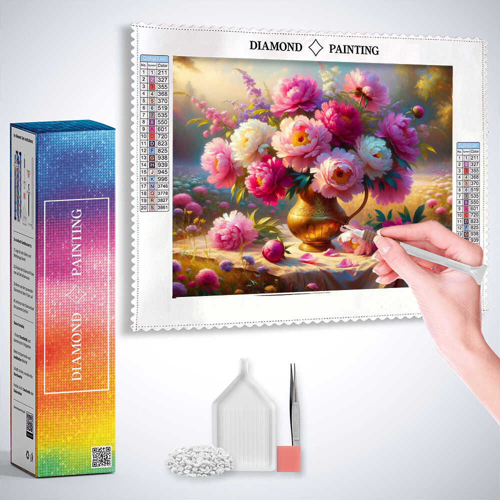 Diamond Painting - Pfingstrosenstrauß, Wiese