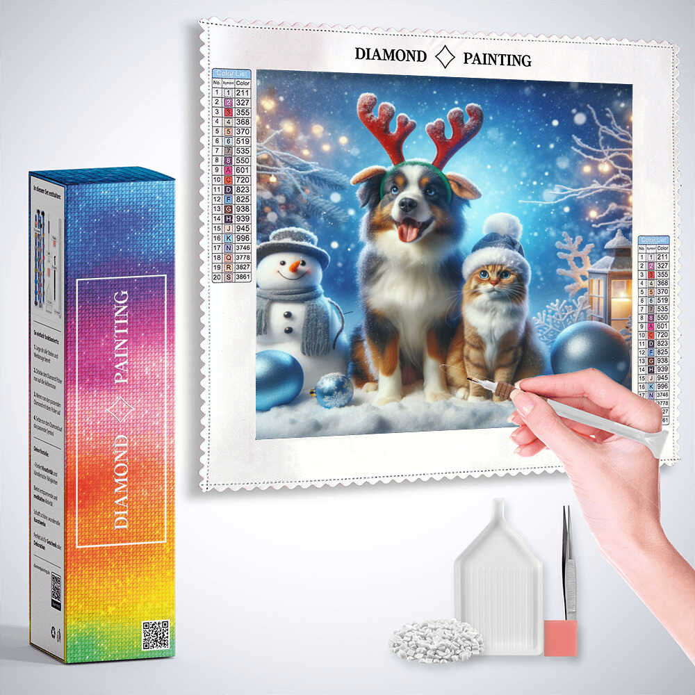 Diamond Painting - Hund und Katz Winter