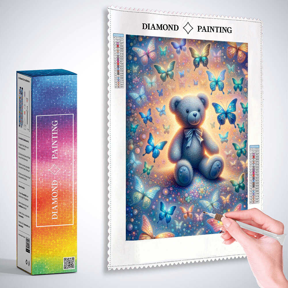 Diamond Painting - Teddi umgeben von Schmetterlingen