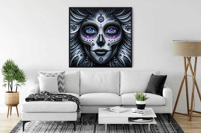 Diamond Painting - Los Muertos, Schwarz und Weiß und Lila