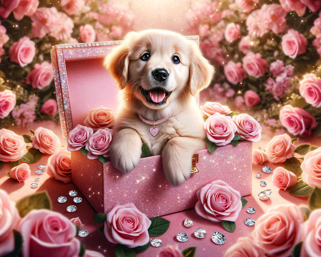 Diamond Painting - Goldenretriverwelpe, rosa
