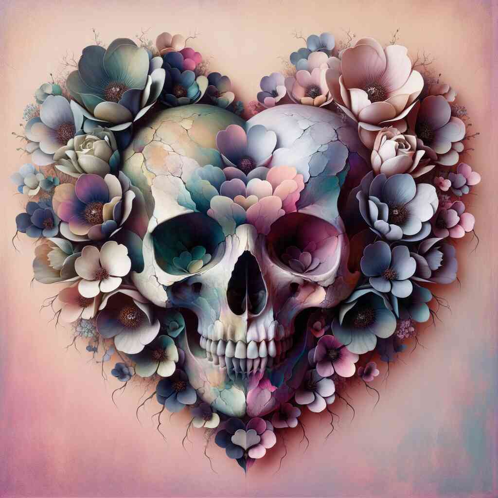 Diamond Painting - Totenköpfe, Herzblumen