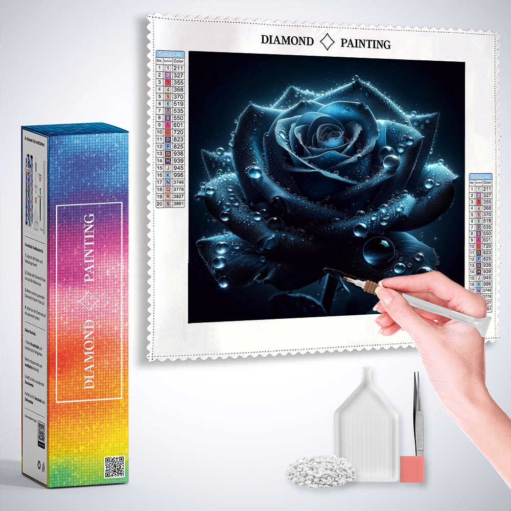 Diamond Painting - Blaue Rose mit Wassertropfen
