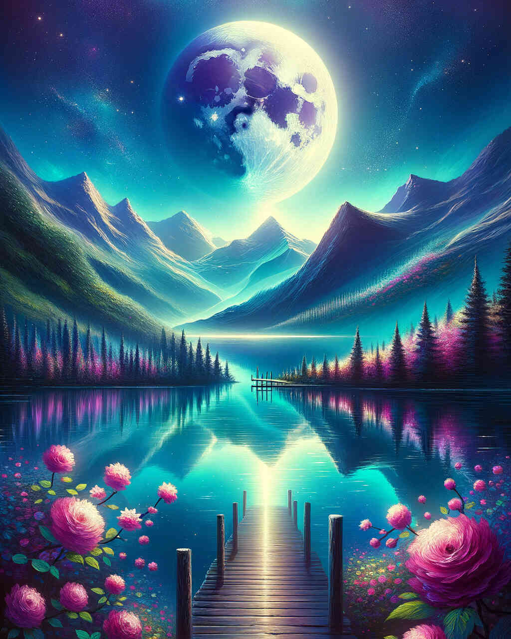 Diamond Painting - Berge am See im Mondschein