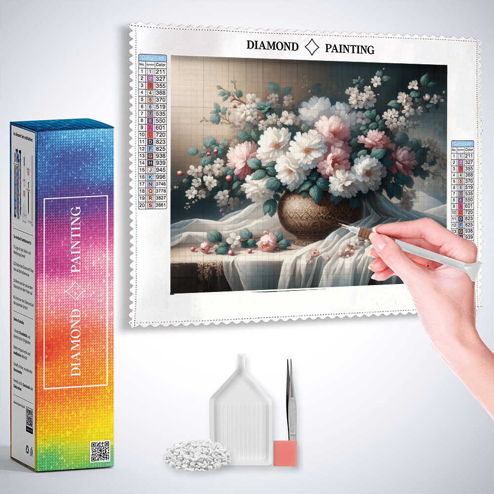 Diamond Painting - Weiß und Rosa Blumenstrauß