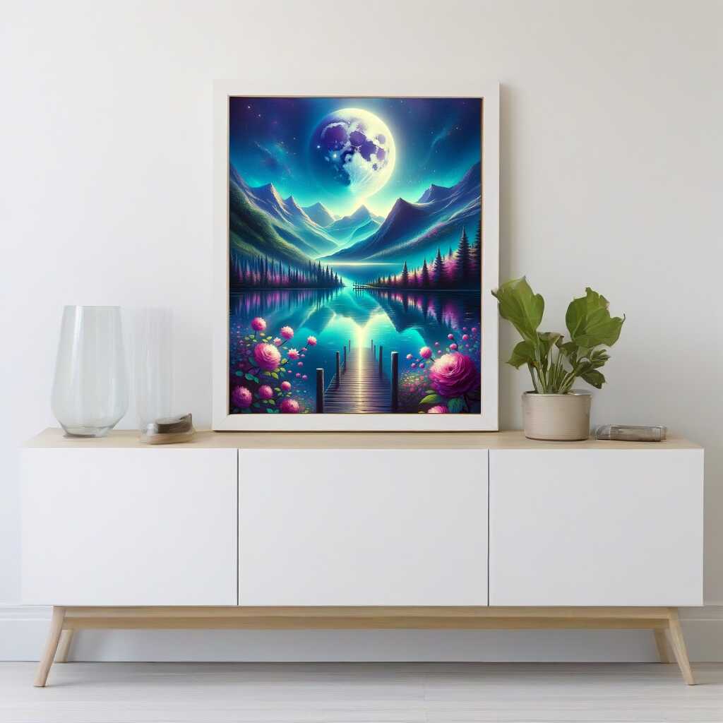 Diamond Painting - Berge am See im Mondschein