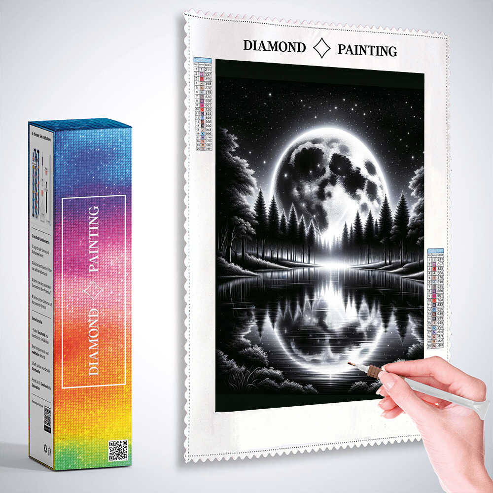 Diamond Painting - Schwarz-weiß Mondspiegelung