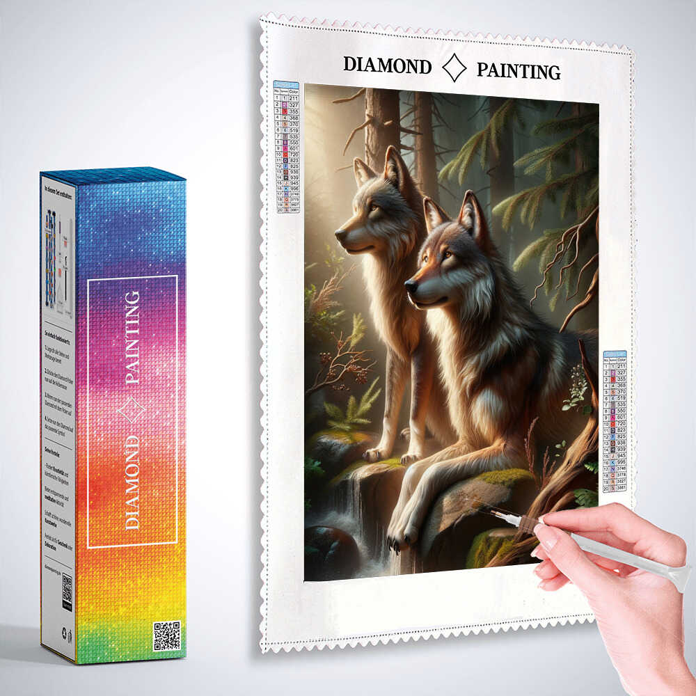 Diamond Painting - Wölfe auf Felsen