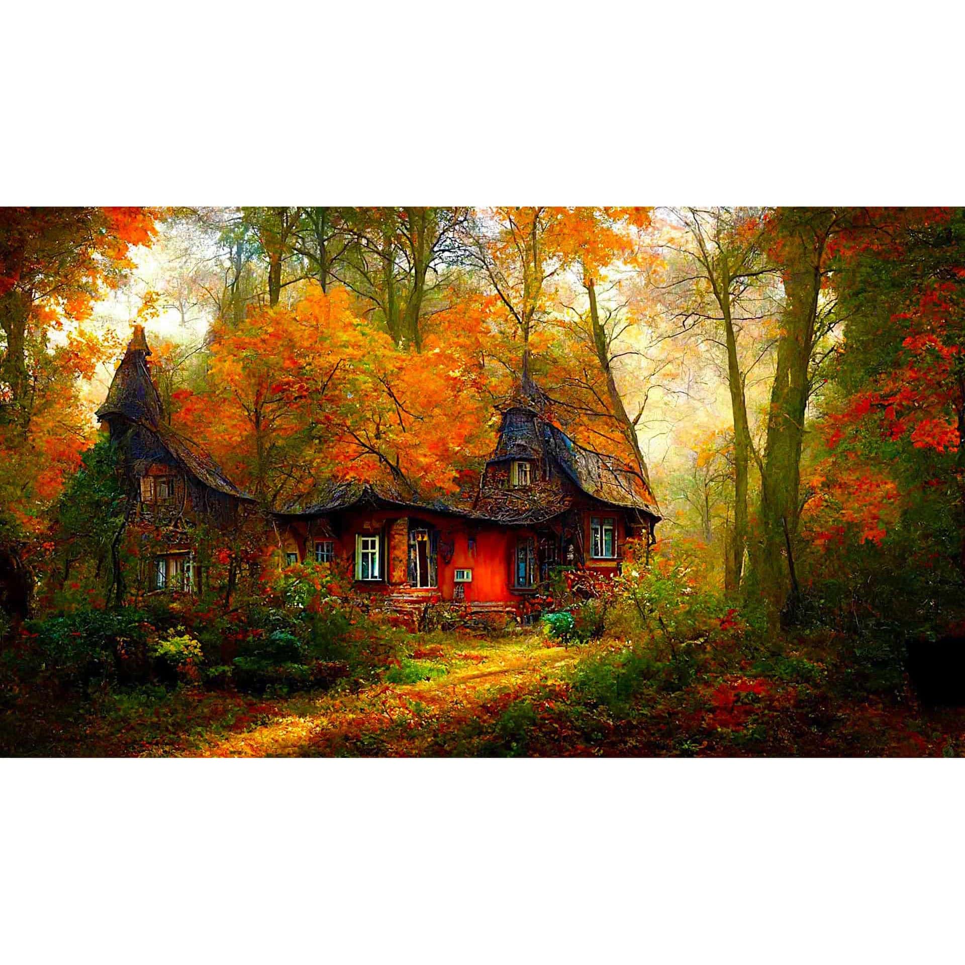 Diamond Painting - Spitzdachhaus im Wald - gedruckt in Ultra-HD - Fantasy, Horizontal, Wald