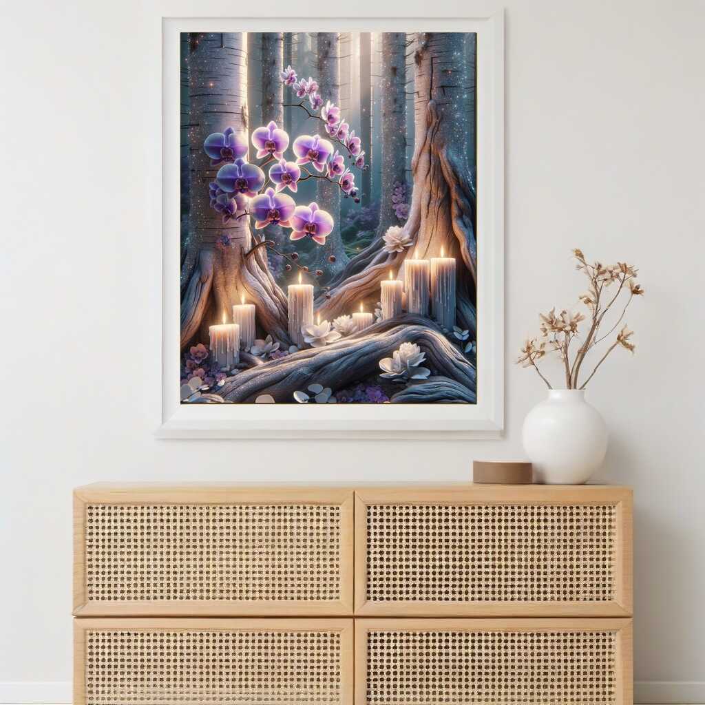Diamond Painting - Baumstämme und Orchideen