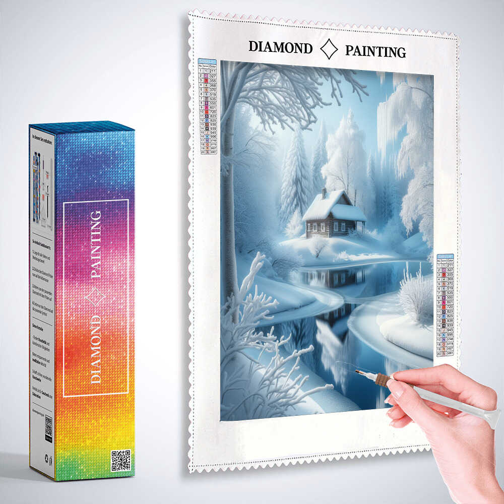Diamond Painting - Haus am Fluss im Schnee