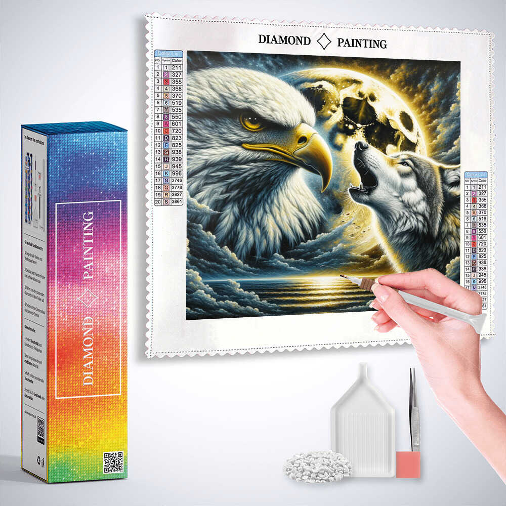Diamond Painting - Adler und heulender Wolf
