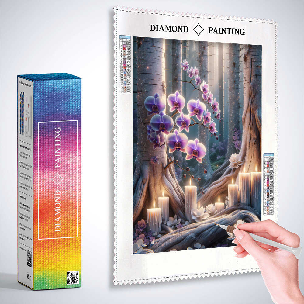 Diamond Painting - Baumstämme und Orchideen