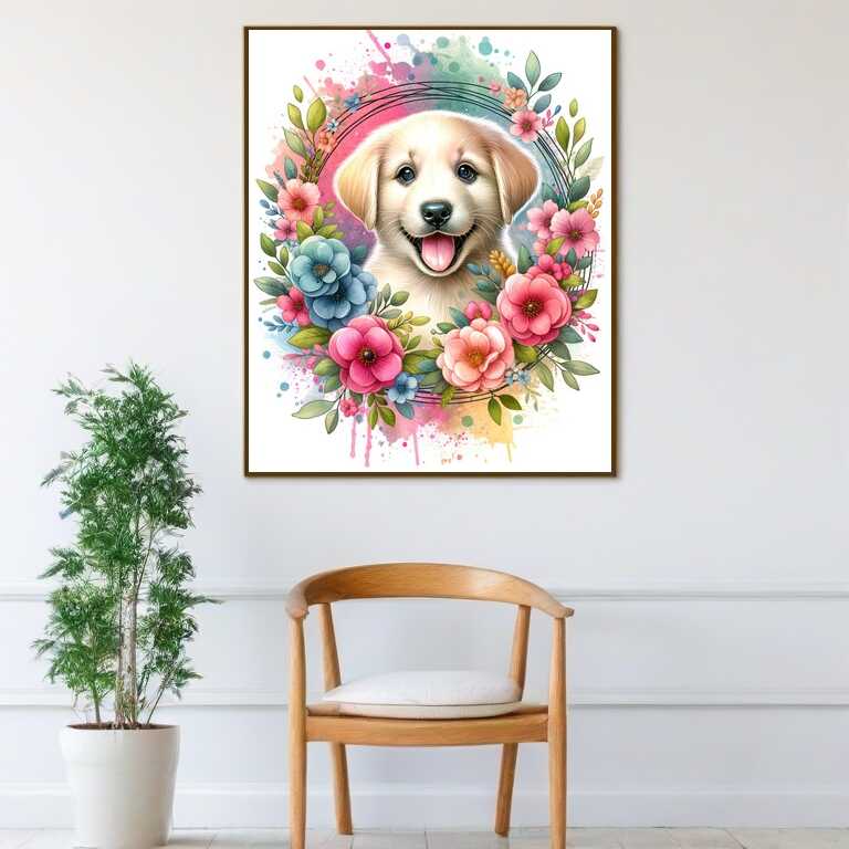 Diamond Painting - Hund Blumenkranz