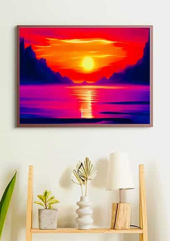 Diamond Painting - Berge Meer und Sonnenaufgang - gedruckt in Ultra-HD - Berge, Horizontal, Meer
