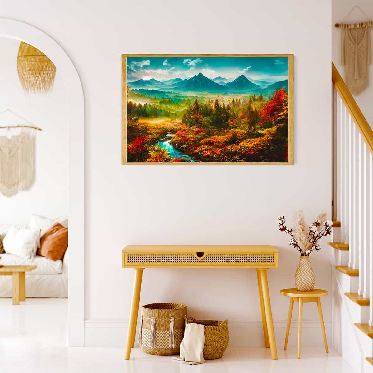 Diamond Painting - Nadelwaldgebirge - gedruckt in Ultra-HD - Berge, Fluss, Horizontal, Landschaft, Wald