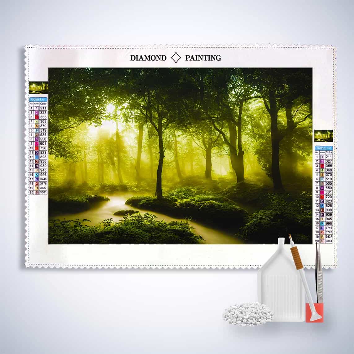 Diamond Painting - Fluss im Grünen Wald - gedruckt in Ultra-HD - Fluss, Horizontal, Landschaft